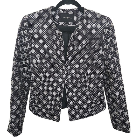 Banana Republic Jackets & Blazers - Banana Republic Womens Black White Geometric Diamond Jacquard Blazer Jacket 6